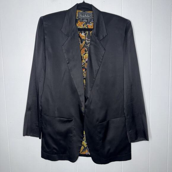 Nicole Miller Jackets & Blazers - Nicole Miller Vintage 90s 100% Silk Satin Blazer With Rare Leopard Lining Size S